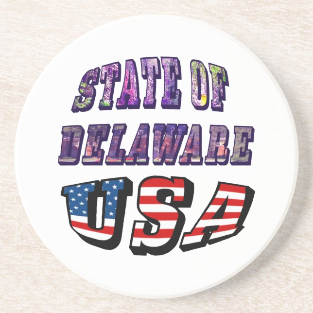 Dessous De Verre En Grès Sate of Delaware Picture et USA Flag Text (Devant)