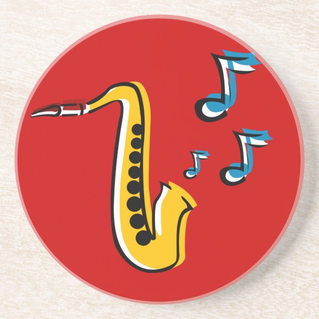 Dessous De Verre En Grès Saxophone Jazz avec Notes Dessous de Verre Grès (Devant)