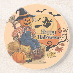 Dessous De Verre En Grès Scarecrow Citrouille Halloween Vibes rustiques Art