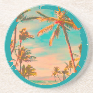 Dessous De Verre En Grès Scène de plage hawaïenne vintage PixDezines