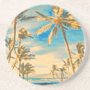 Dessous De Verre En Grès Scène de plage hawaïenne vintage PixDezines