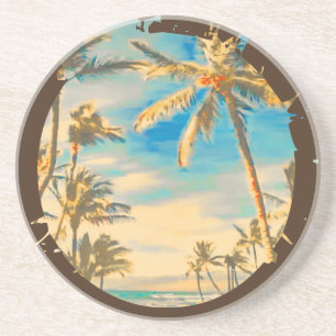 Dessous De Verre En Grès Scène de plage hawaïenne vintage PixDezines