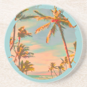 Dessous De Verre En Grès Scène de plage hawaïenne vintage PixDezines