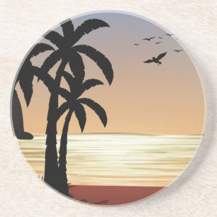 Dessous De Verre En Grès Scène de silhouette de la plage