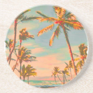 Dessous De Verre En Grès Scène hawaïenne vintage de plage de PixDezines