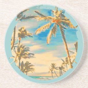 Dessous De Verre En Grès Scène hawaïenne vintage de plage de PixDezines
