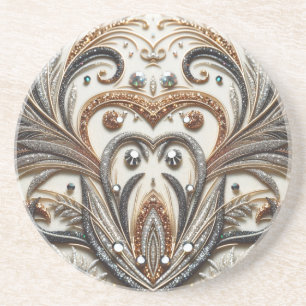 Dessous De Verre En Grès Schéma floral brillant avec pierre de gemme