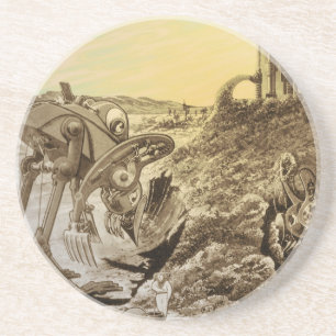 Dessous De Verre En Grès Science-fiction vintage d'aliens sur une planète e