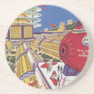 Dessous De Verre En Grès Science-fiction vintage, New York City futuriste