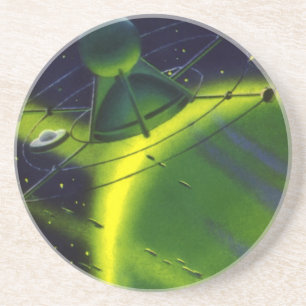 Dessous De Verre En Grès Science-fiction vintage Planète verte avec vaissea