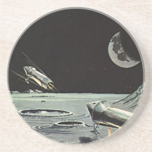 Dessous De Verre En Grès Science-fiction vintage, Rocket Ships Moon Planets