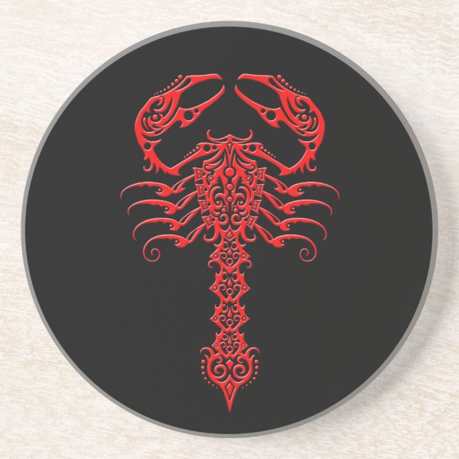 Dessous De Verre En Grès Scorpion tribal rouge et noir (Devant)