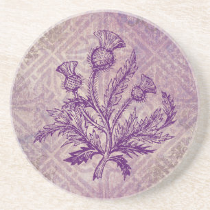 Dessous De Verre En Grès Scottish Thistle Purple Celtic Knot