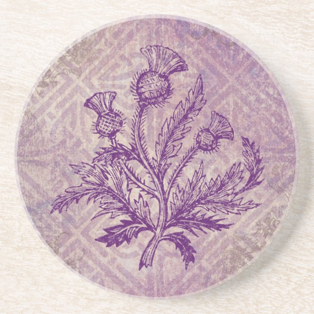 Dessous De Verre En Grès Scottish Thistle Purple Celtic Knot (Devant)