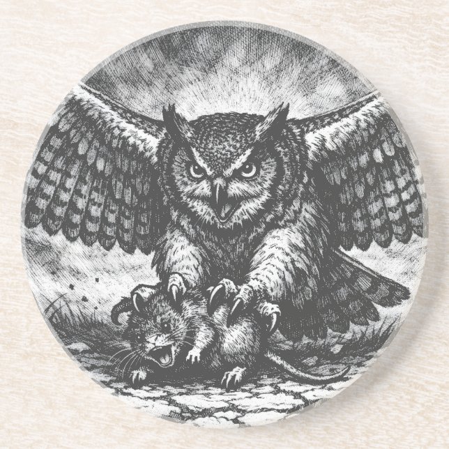 Dessous De Verre En Grès Sentinelle Hibou ailé par BurnsInHell (Devant)