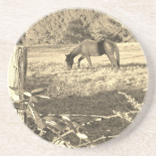 Dessous De Verre En Grès Sepia ton cheval Brown et clôture