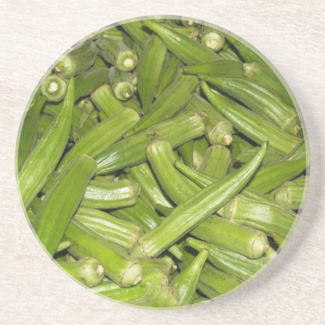 Dessous De Verre En Grès Série agricole — Okra vert frais—Dessous de verre (Devant)