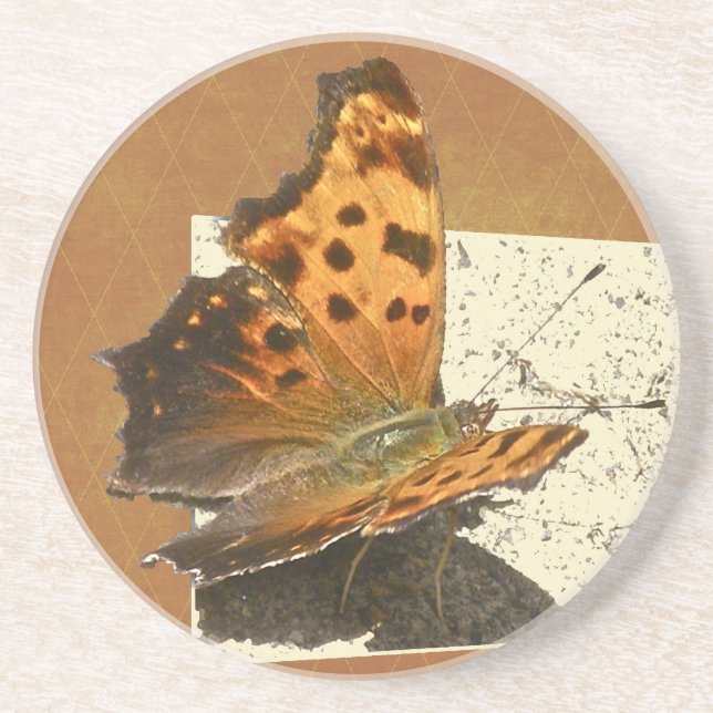 Dessous De Verre En Grès Série des papillons Angle Wing Comma (Devant)