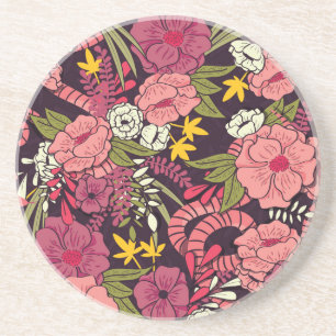 Dessous De Verre En Grès Serpents de la jungle, fleurs tropicales, motif vi