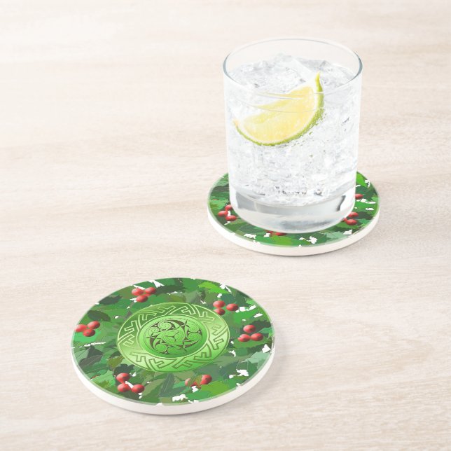 Dessous De Verre En Grès Serre Holly avec spirale celtique (Côté)