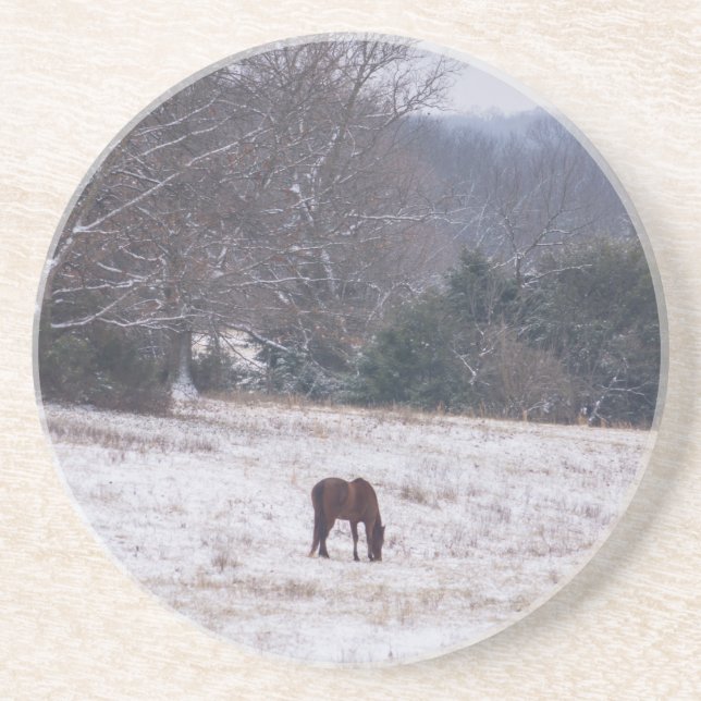 Dessous De Verre En Grès Seul Dans La Neige (Devant)