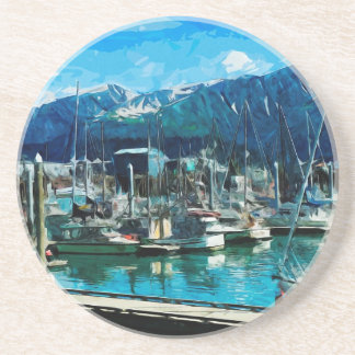 Dessous De Verre En Grès Seward Harbour Alaska Impressionnisme Abstrait