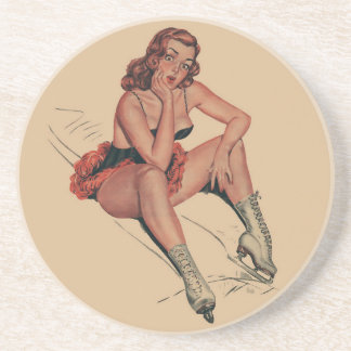 Dessous De Verre En Grès Sexy Vintage Patinage de glace Pin Up Girl