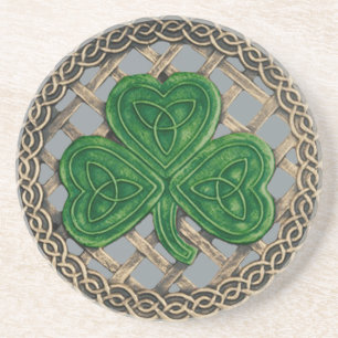 Dessous De Verre En Grès Shamrock and Celtic Knots Coaster Gray
