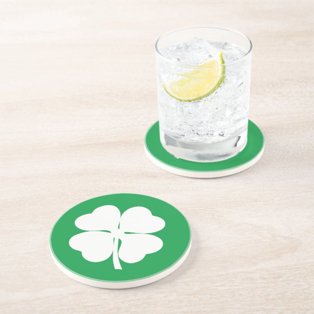 Dessous De Verre En Grès Shamrock blanc à 4 feuilles (Côté)