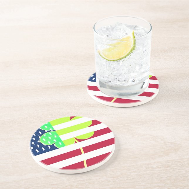 Dessous De Verre En Grès Shamrock du drapeau irlandais américain Clover St. (Côté)