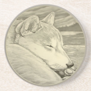 Dessous De Verre En Grès Shiba Inu Coaster Sleeping Guard Dog Coaster