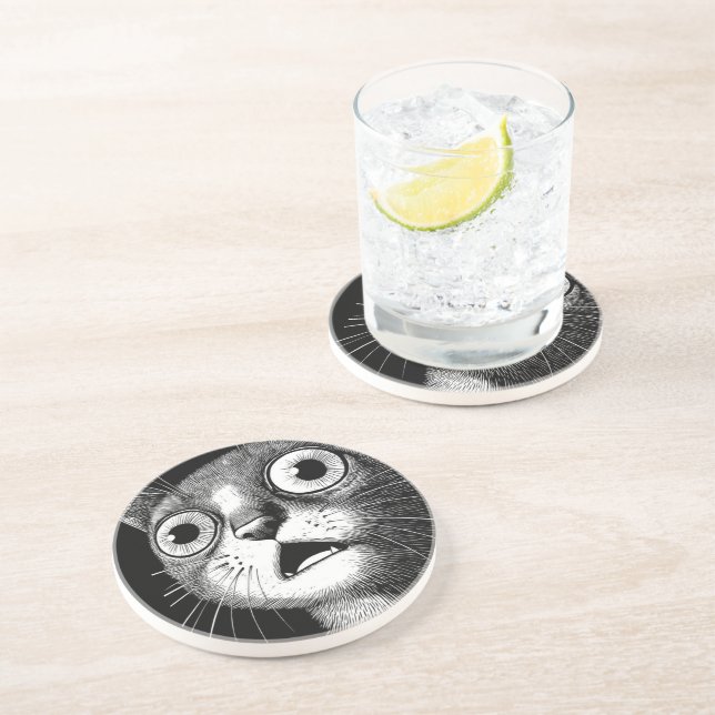 Dessous De Verre En Grès Shocked Cat Minimalist Ink Coaster (Côté)
