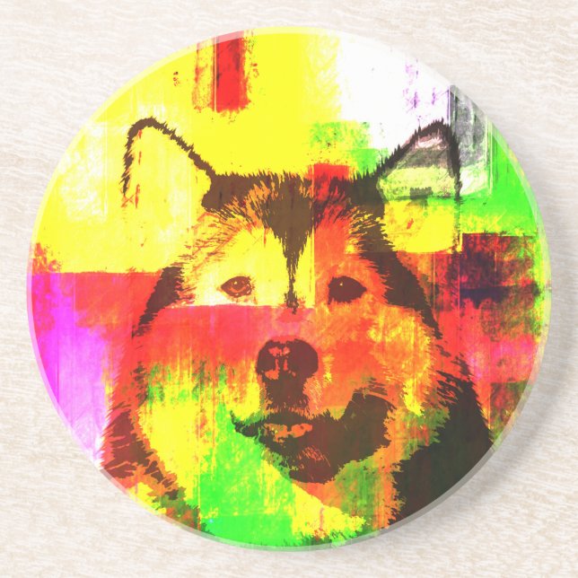 Dessous De Verre En Grès Sibérie Husky Chig Art (Devant)