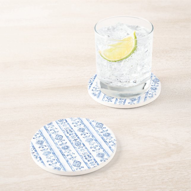 Dessous De Verre En Grès Sicily Italian Rustic Blue Stripes (Côté)