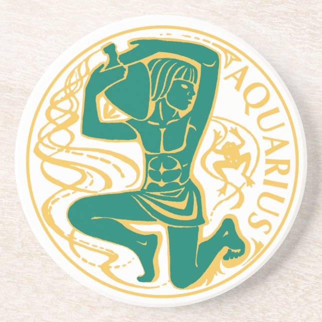 Dessous De Verre En Grès Signe Aquarius du Zodiaque sur un (Devant)
