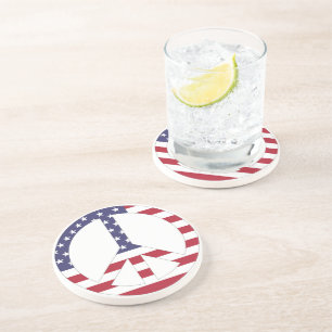 DESSOUS DE VERRE EN GRÈS SIGNE DE PAIX DU DRAPEAU AMÉRICAIN