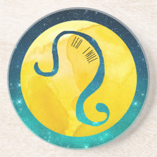 Dessous De Verre En Grès Signe du zodiaque Lion jaune sur ciel étoilé sarce