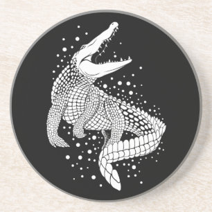 Dessous De Verre En Grès Silhouette d'animal blanc - Crocodile