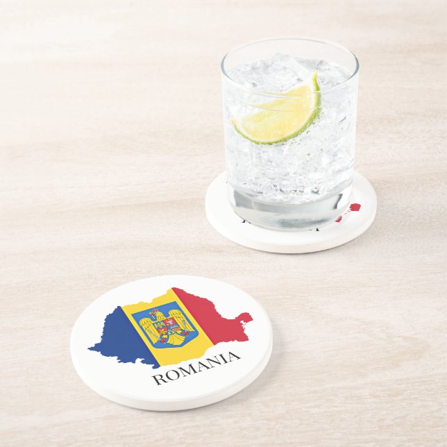 Dessous De Verre En Grès Silhouette de la Roumanie, étiquetée, (Côté)