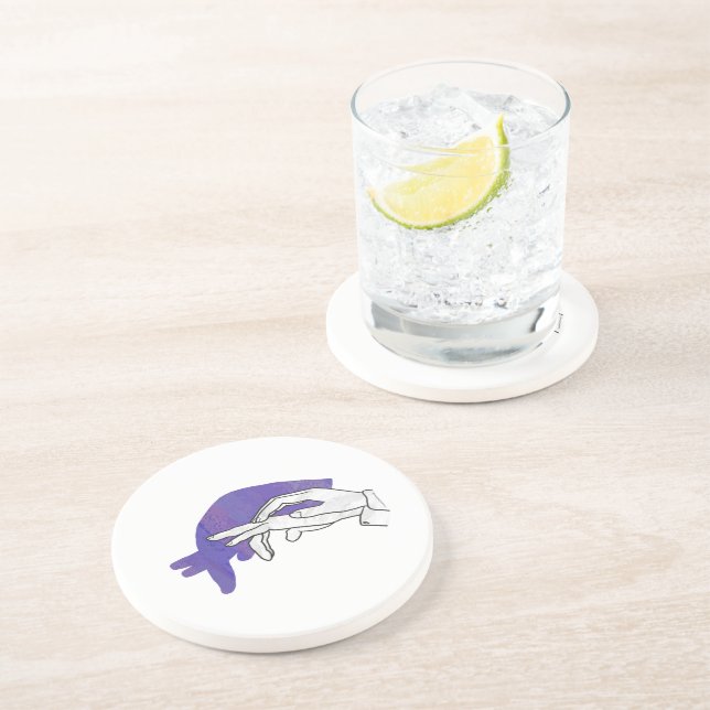 Dessous De Verre En Grès Silhouette main Anteater violet (Côté)