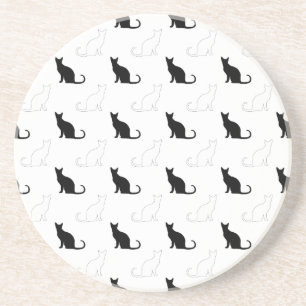 Dessous De Verre En Grès Silhouettes de chats noirs et blancs
