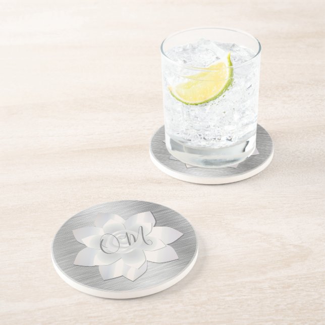 Dessous De Verre En Grès Silver Elegant Lotus OM (Côté)