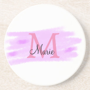 Dessous De Verre En Grès simple ajout de nom monogramme aquarelle rose mini