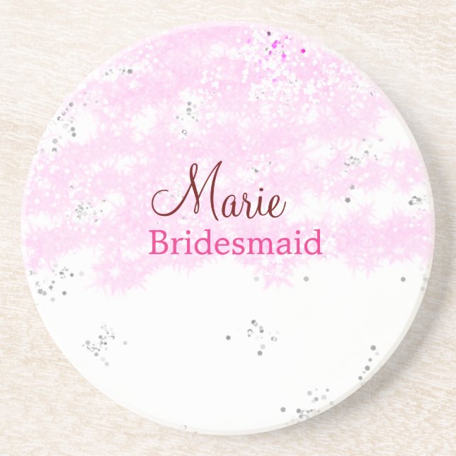 Dessous De Verre En Grès simple minimal ajouter nom monogramme rose demoise (Devant)