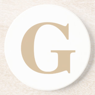 Dessous De Verre En Grès Simple moderne personnalisé initial blanc et beige