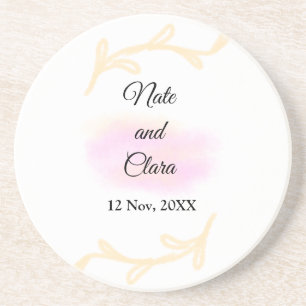 Dessous De Verre En Grès Simple rose beige aquarelle mariage peint à la mai