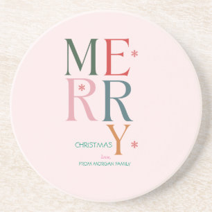 Dessous De Verre En Grès Simplement Joyeux Noël Rose Coloré