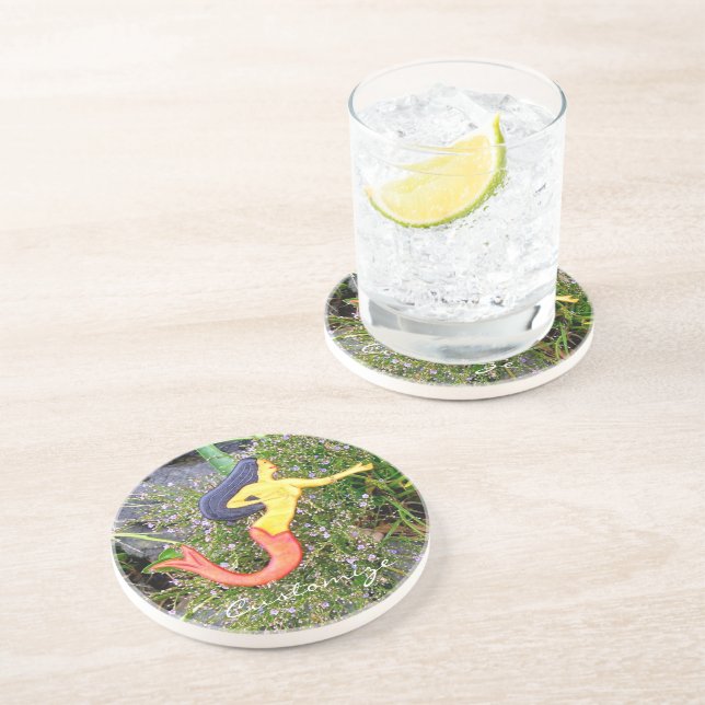 Dessous De Verre En Grès sirène à queue rouge (Côté)