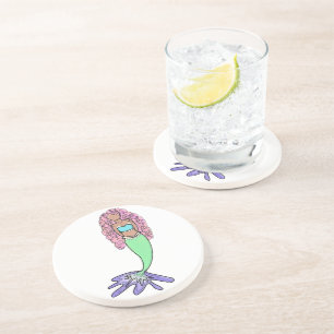 Dessous De Verre En Grès sirène arc-en-ciel rose bleu violet vert noir bouc