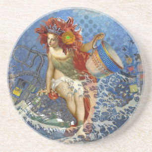 Dessous De Verre En Grès Sirène gothique bleu Aquarius Art